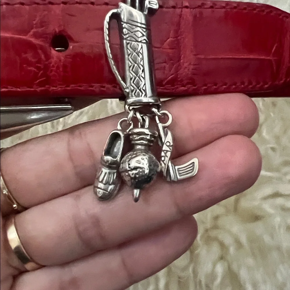 Brighton Womens Croc Embossed Belt Size M30 Red Leather Silver Golf Charms